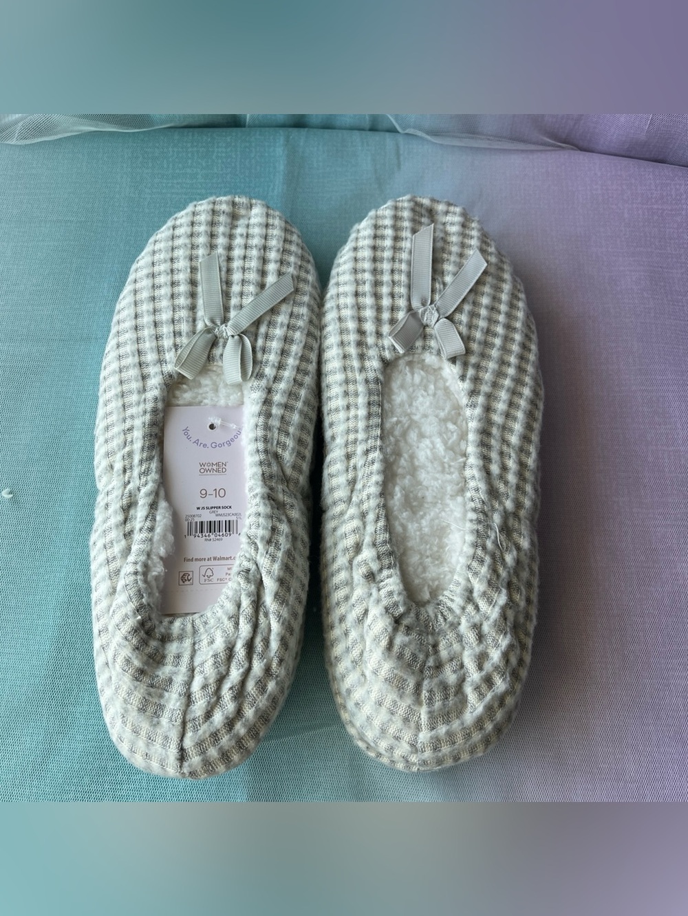 JOYSPUN Non-Slip Waffle Knit Slipper Socks Light Gray and White Size 11-12